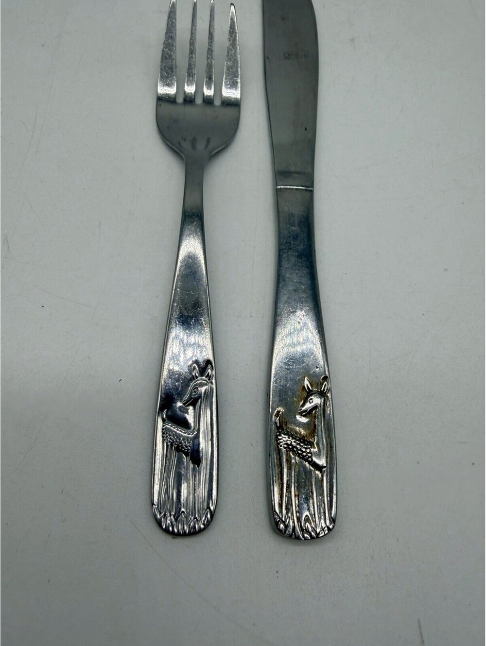Amefa Holland Childrens 2 piece Stainless Steel Silverware Set Deer MCM Vintage